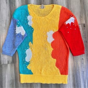 Vintage Colorful Knit Cloud Sweater